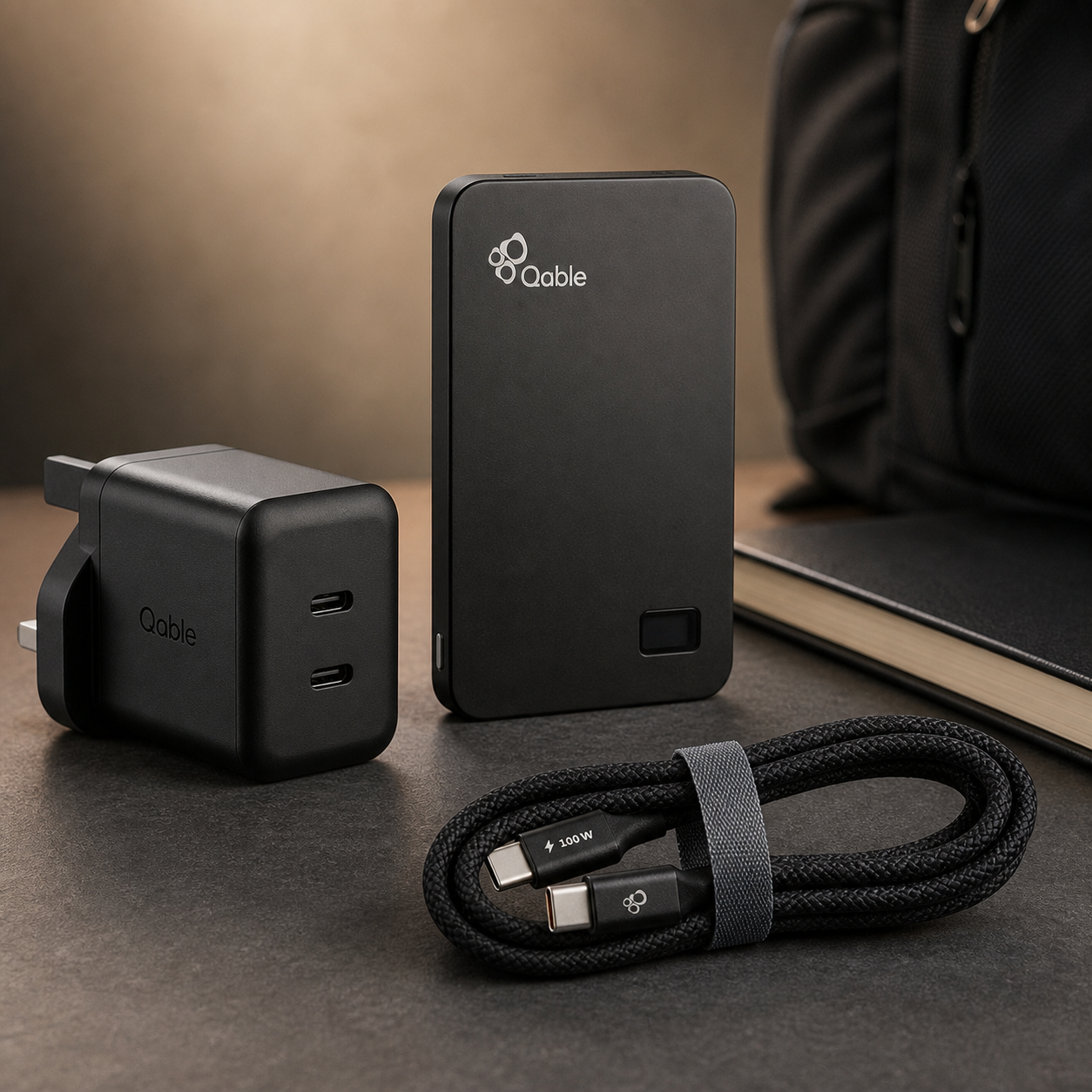 Qable Back to School Power Kit on a study desk